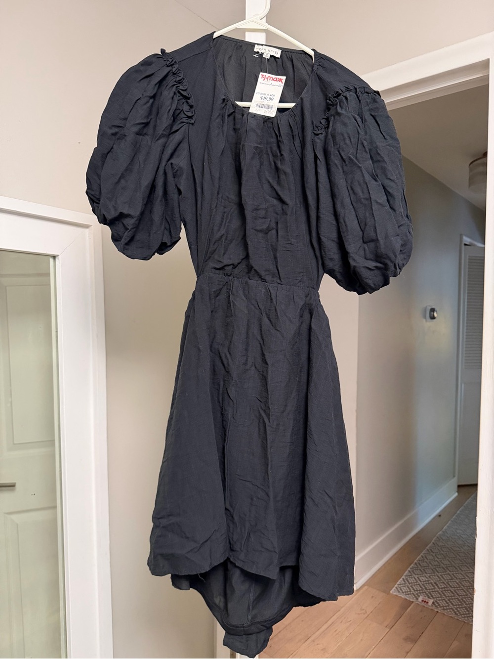 Moon River Black Puff-Sleeve High-Low Dress
